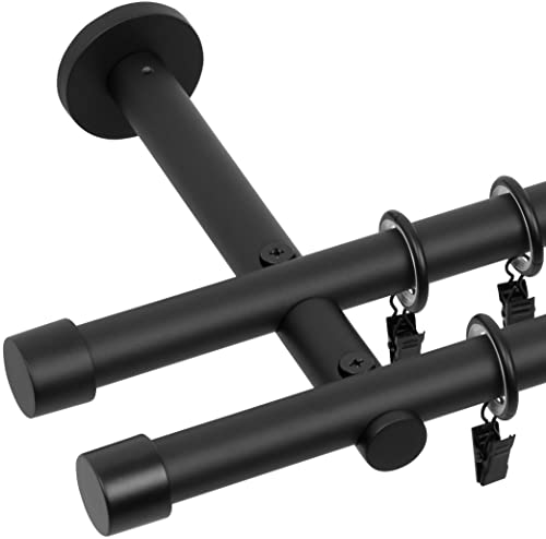 RENA Gardinenstange 19/19 mm Vorhangstange 2-läufig| Metall Elegante klassische Gardinenstange mit geräuscharmen Rollen | Inklusive Montagezubehörset | Schwarz Matt 220cm |Luna