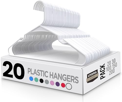 Utopia Home 20er-Pack Kunststoffbügel Platzsparende, langlebige Bügel mit Schulterrillen, weiß