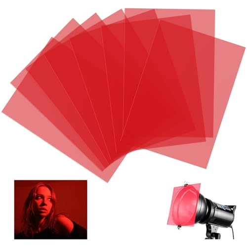 Kayqbonke 8 Stück Folie Hitzebeständig für Lampen, Rote Folie Transparent, 29,7 X 21cm Farbfolie für Led Lampen, Folien A4, Farbfolien Fotografie für Foto Lampe Scheinwerfer Grafie Studio Strobe Blitz