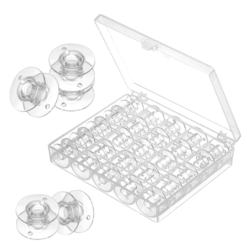 VFANDV Nähmaschinen Spulen 36 Stück, Transparent Spulen Nähmaschine mit Spulenbox Unterfadenspulen Kunststoff-Nähspule Unterfadenspulen für Gängige/Spule Nähmaschine