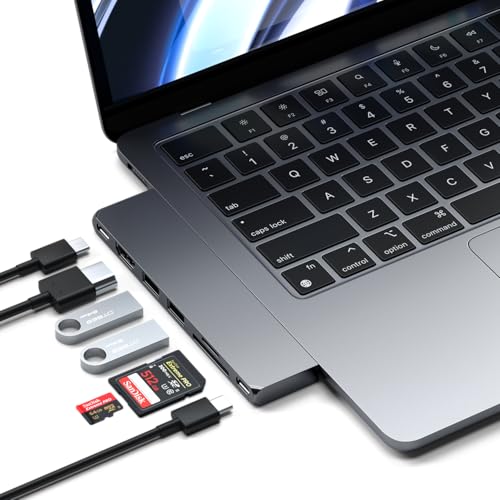 SATECHI 7-in-1 USB-C Hub Multiport-Adapter Pro Slim, Dongle, 100W Ladeleistung, 4K HDMI, USB4, 3.2 Gen2, SD/MicroSD-Kartenleser für Mac, MacBook Air/Pro M4/M3/M2/M1 (Space Grau)