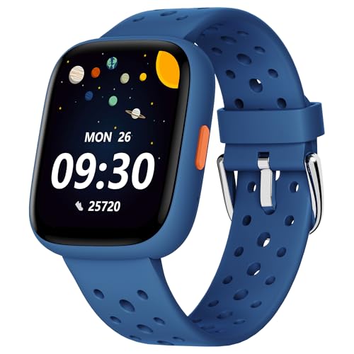 BIGGERFIVE Smartwatch Kinder, 1,8" Smartwatch Uhr Schrittzähler, 24/7 Puls, Schlafmonitor, Vibrationsalarm, IP68 Wasserdicht, Puzzlespiele mit/ohne App, für Mädchen Jungen Teens 5–16, Blau