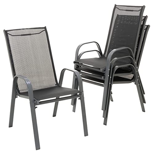 Nexos 4er Set Stapelstuhl aus Textilene + Stahl – Farbe: Rahmen anthrazit/Bespannung schwarz