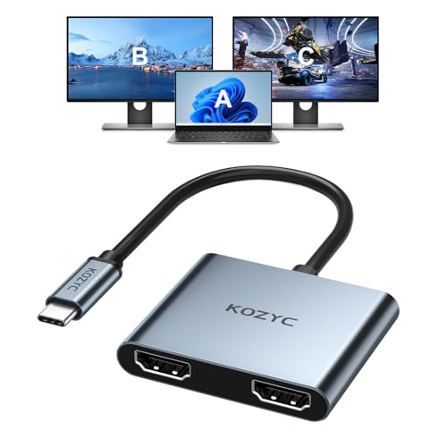 KOZYC USB C Hub Dual HDMI 4K@60Hz, Type C to HDMI Splitter Extended Display Kompatibel mit MacBook/MacBook Pro Air Dell XPS13/15, Samsung Galaxy S9/S9+ (Only on Windows Support MST)