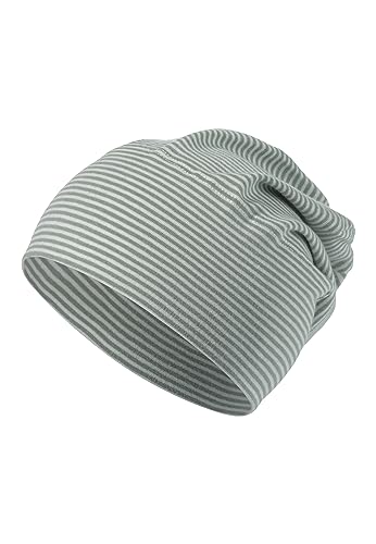 Sterntaler GOTS Beanie Ringel - Babymütze aus Singlejersey (Bio) gestreift - anschmiegsame Unisex Beanie Mütze variabel tragbar - Baby und Kinder Übergangsmütze, steingrün, Größe 41