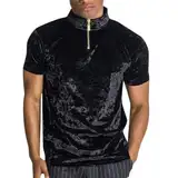 WKAYsIV Herren Hemden Pullover mit Reißverschluss, kurzärmelig, atmungsaktiv, gestrickt, /-Reißverschluss Hemd Für Fliege(Schwarz XL)