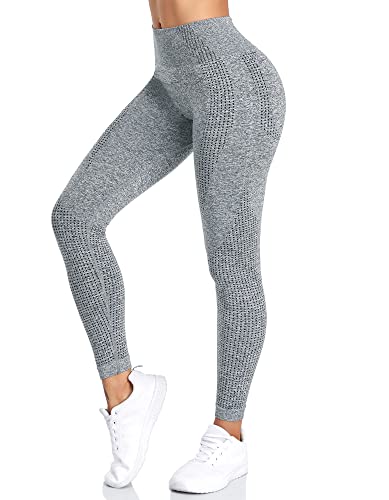Yaavii Damen Sport Leggings Lange Blickdicht Yoga Leggings Figurformende Sporthose Yogahose Fitnesshose mit Hohe Taille Bauchkontrolle Grau2 S