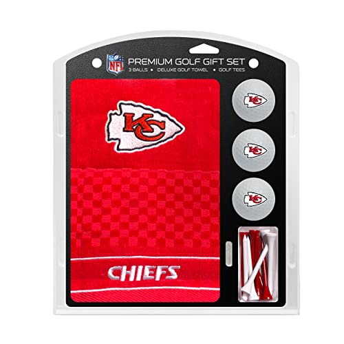 Team Golf NFL Kansas City Chiefs Besticktes Golf-Handtuch, 3 Golfbälle und Golf-Teeset, Geschenk-Set, Besticktes Golf-Handtuch, 3 Golfbälle und 14 Golf-Tees 6,5 cm Verordnung, dreifach gefaltetes