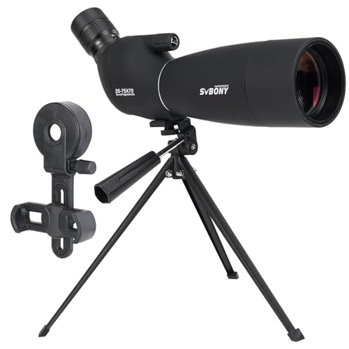 Svbony SV28PLUS Spektiv mit Stativ Telefonadapter, 25-75x70mm Reichweite, mit A5 Claret Red FMC BAK4 IP65 Wasserdicht Spotter Zielfernrohr für Erwachsene Zielschießen Bogenschießen Vogelbeobachtung
