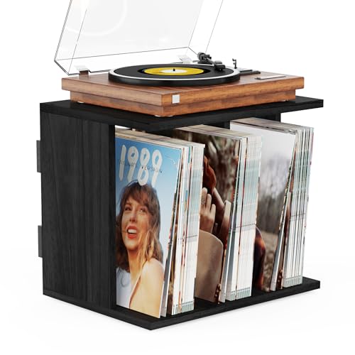 Emfogoo Schallplatten Aufbewahrung, Schallplatten Wandhalterung & Vinyl Halter bis zu 100 Alben, 3-Kompartiment Schallplattenständer für Wohnzimmer oder Studio (Schwarz)