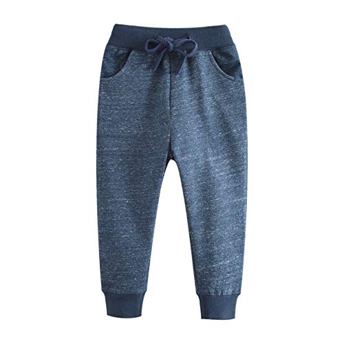 BINIDUCKLING Kids Boys' Jogging Bottoms Cotton Elastic Baggy Sweatpants Sports Pants Outdoor for Children Toddler Baby Waist Casual Trousers，Blue，4T