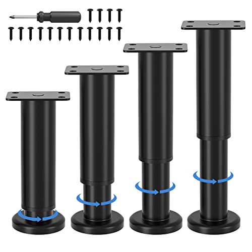 VETIN 4 Stück Möbelfüße Verstellbar, Möbelfüße Höhenverstellbar 12-18cm, Metall Schwarz Möbelbeine, Möbelbeine für Schrank Fernsehschrank Bett Sofa Nachttisch Lehrstuhl Badezimmerschrank