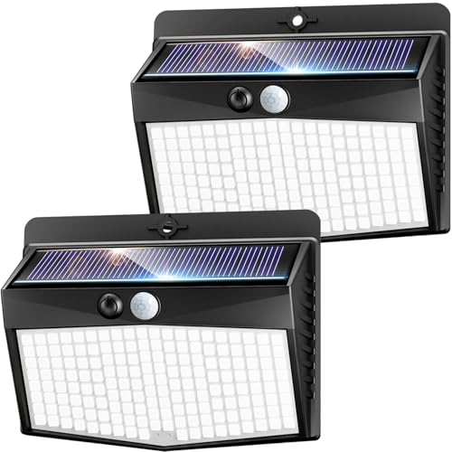 nipify Solarlampen für Außen mit Bewegungsmelder, 3 Modi Solarleuchten Beleuchtung IP65 Wasserdichte, 168 LED Superhelle Solar Lampe Aussen für Garten Garage Hof (2 Stück)