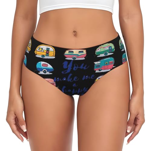 SCAUA You Make Me Happy Camper Trailer Print Damen Slip Nahtlose Unterwäsche Soft Stretch Slip, Schwarz , M