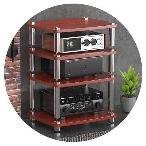 4-stöckiger Audio-Regal, Plattenspieler, MDF-Regal, Endstufe, Ausrüstungsschrank, Braun, 60 x 48 x 76 cm, stoßdämpfende Füße, Kreuzgrenze E-Commerce-Spezialist