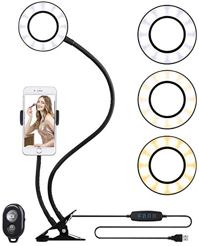 Somikon Foto Licht: USB-Ringlicht mit Smartphone-Halter & Fernauslöser, Ø 3,5" / 9 cm (LED Ringlicht, Handystativ mit Ringlicht, Tablet Halterung)