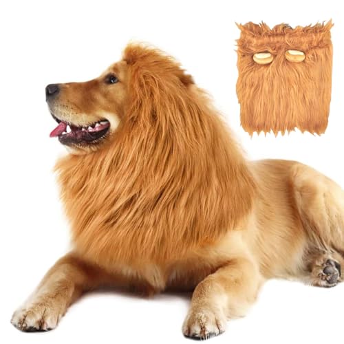 ZYEKIU Löwenmähne Hund, Hundekostüm mit Ohren, Löwenkostüm Hund Lebensecht, Dog Costume Einstellbar, für Halloween, Hundeausstellungen, Karneval Cosplay-Partys (L, Hellbraun)