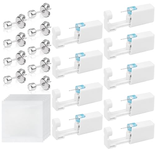Aucuu 9 Stück Ohrlochstechpistole, Ohrloch Stecher, Steril-Steril Sicherheits Ohrlochpistole, Piercing Pistole mit Ohrstecker, Schmerzfreies Selbst-Piercing-Werkzeug