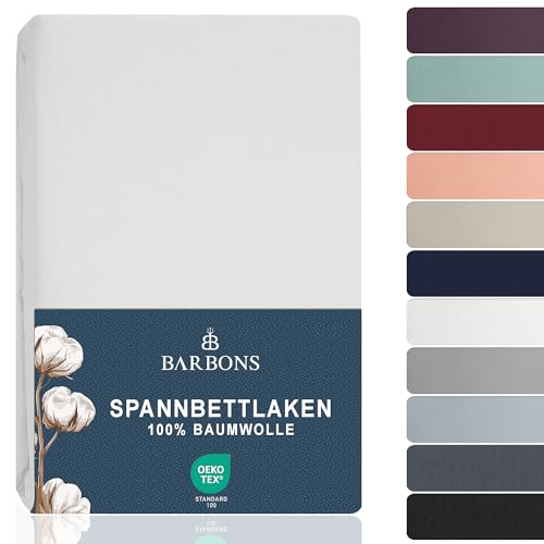 BARBONS Spannbettlaken 180x200cm - Spannbetttuch für Dicke Matratzen bis zu 27 cm 100% Baumwolle Oeko-TEX Zertifiziert Bettlaken Jersey Bettware Bettbezug für Boxspringbett - Weiss 180 x 200