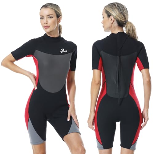 Owntop Neoprenanzug Damen kurz, 3mm Neopren Tauchanzüge für Tauchen, Surfen, Schnorcheln, Kajakfahren (Frauen Rot, XL)