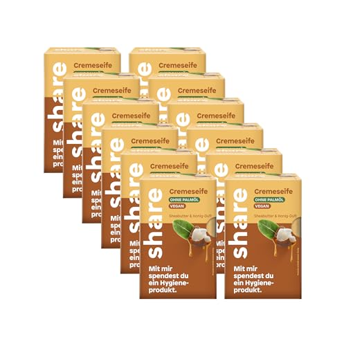 share Stückseife Sheabutter & Honig Duft 12x100g | Vegane Creme-Seife mit Sheabutter | Spendet ein Hygieneprodukt | Feste Seife