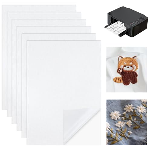 6PCS A4 (29.7x21cm) Stickvlies Wasserlöslich Selbstklebend,Stickvorlagen Wasserlöslich,Bedruckbar Wasserlösliches Stickvlies für Anfänger Drucken oder Zeichnen von Mustern geeignet (6PCS)