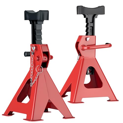 Wiltec 2 x Unterstellbock höhenverstellbar je 3 t Tragkraft, Stützböcke Hubhöhe 29-42,5 cm, Autobock mit Gummischutz, KFZ Bock mit Sicherungssplint