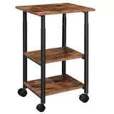 HOOBRO Druckertisch, Druckerständer mit arretierbaren Rädern, Druckerwagen rollbar mit 3 Ebenen, höhenverstellbar, leicht zu montieren, 48,5 x 40 x 67 cm, für Büro, Dunkelbraun-Schwarz EBF03PS01G1