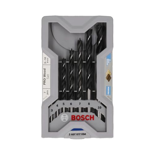 Bosch 7x PRO Wood Brad Point Drill Bit Set (for Softwood, Hardwood, Ø 3,0, 4,0, 5,0, 6,0, 7,0, 8,0, 10,0 mm, Professional Accessory Rotary Drill/Drivers)