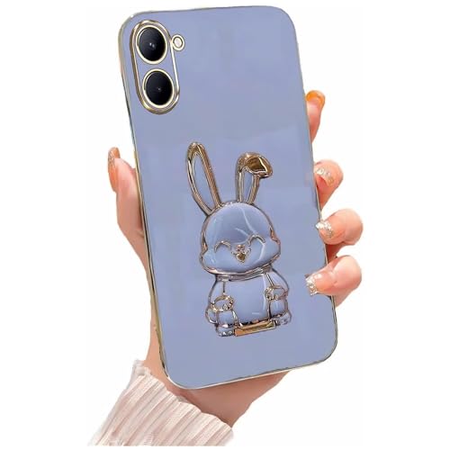 Miagon Kaninchen Ständer Hülle für Realme 10 4G,Cute Mädchen Dünn Galvanisierte Schutzhülle Weiches Case Bumper mit Hase Skalierbar Halter Kickständer