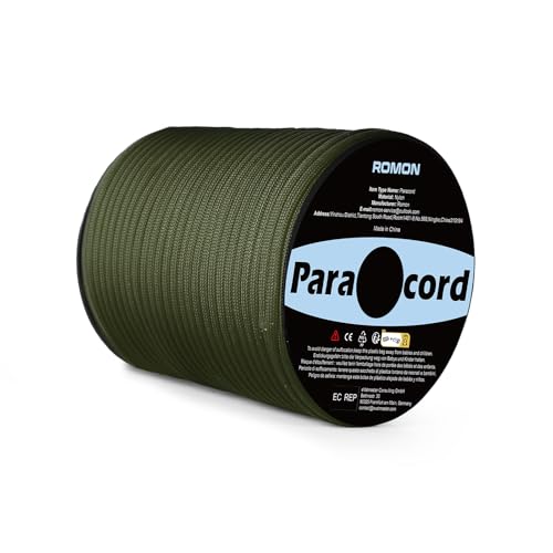 Romon Paracord 4mm, 50M Paracord Schnüre Seil 9 Kern-Strängen Paracord Bänder, Schnur Reissfest Seil Sonnensegel, Nylon Paracord Survival Paracord Reepschnur für Outdoor Survival Camping, Armeegrün