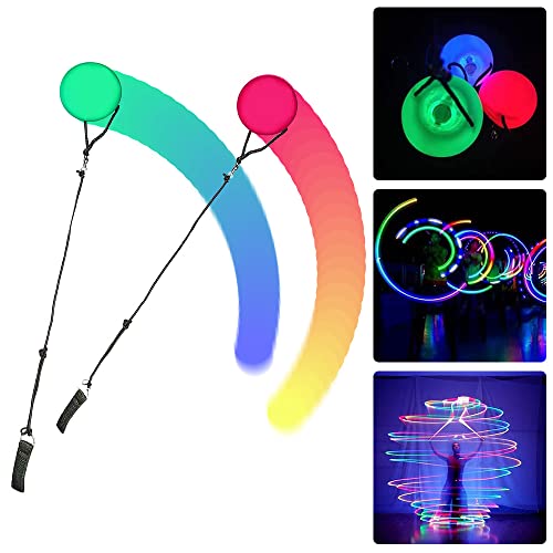 SKJJL Led Poi Bälle, 2 Stück Poi Jonglierbälle, Jonglierbälle Leuchtend mit Regenbogen Farben und Strobe-Effekt, Led Poi Ball mit Verstellbaren Doppelschlaufen-Leinen für Spinnen Schwingen Bauchtanz