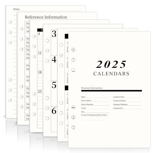 Yanpoake 2025 Wochenplaner Monatsplaner Einlage A5 Weekly & Monthly Planner Personal Organizer Kalendereinlagen Kalender 2025 A5 1 Woche 2 Seiten,148x210mm,Locher 6 Loch ideal für Jahresplaner