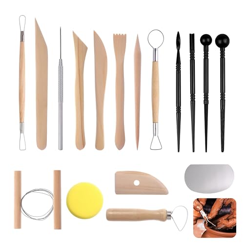 Megcdtr Töpferwerkzeug Set, 17 Stück Keramik Werkzeug, Modellierwerkzeug Ton, Keramik Schnitzen Werkzeug, Clay Keramik Sculpting DIY Grabstichel Kit für Modellbau Schnitzarbeiten Kerzenherstellung