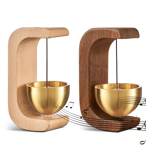 Türgong Aus Holz, 2 Stück Retro Magnetische Türklingel, Magnetische Türglocke aus Holz, Magnetische Holz-Türklingel mit Messingglocke, Wooden C-Shaped Wind, für Tür, Büro, Laden, Café (Mix *2)