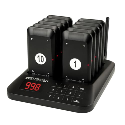 Retekess TD157 Pager Rufsystem, 400M Restaurant Pager, 2 Rufmodi, mit Vibration, Gruppenruf mit Einem klick, 997 Kanäle, Pager Pieper Geeignet für Fast Food Restaurant, Food Truck, Eiscafé