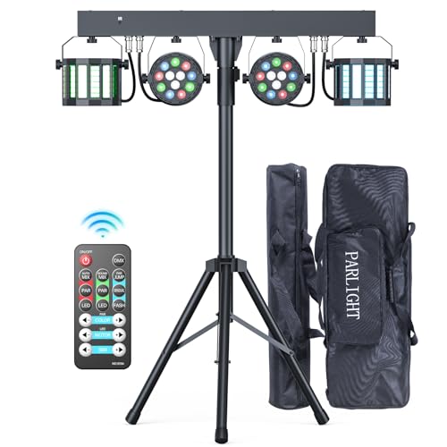 GdjRttk 60W partybar licht, RGBW + Derby Discolicht led Scheinwerfer mit lichtstativ und Fernbedienung, DJ lichtanlage mit dmx-3/6/15CH für KTV, Kirchen, Konzerte, Hochzeiten, Weihnachten