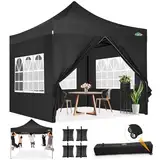 COBIZI Pavillon faltpavillon 3x3 wasserdicht stabil Winterfest,Outdoor faltbar partyzelt，gartenpavillon mit 4 Seitenteilen und 4 Sandsack und Laufradtasche, Schwarz