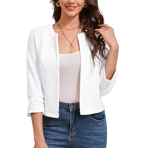 Hobrounn Blazer Damen 3/4-Ärmel Blazer Elegant Casual Jackenblazer Kurzblazer Festlich Schulterjacke