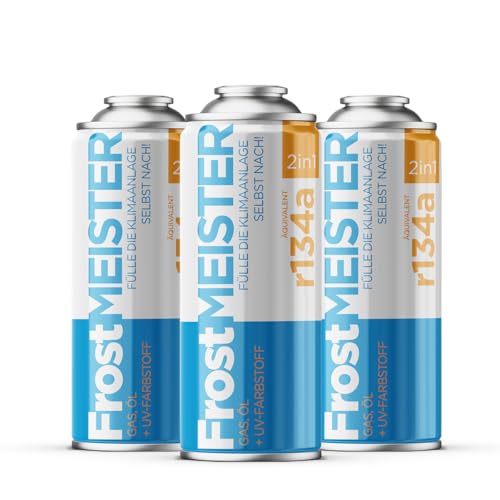 FrostMEISTER 2in1 Auto Klimaanlagen-Befüllset 400 ml: Schnelles und einfaches Befüllen mit R134a-Ersatz (1995–2016), umweltfreundlich und sicher für Fahrzeuge, 3 Dosen x 400 ml