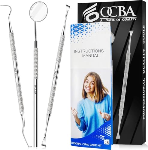 3Pcs Dental Kit Edelstahl Zähne Kit Professionelle Zahnhygiene Tools Mundspiegel, Zahnstein Schaber und Double Pointed Meißel
