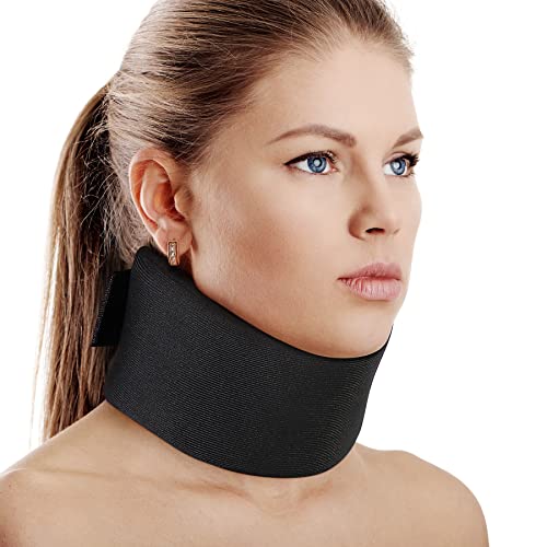 RESTCLOUD Nackenstütze aus weichem Schaumstoff, universelle Halskrause, verstellbare Nackenstütze zum Schlafen – lindert Nackenschmerzen (Schwarz, 6.4 cm tiefer Kragen, L)