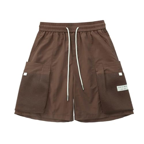 Shorts Herren Rot Sommer Dünn Locker Gerade Sport Casual Hundert Geschwindigkeit Trocken Fünf Minuten Hose Cargo Kurz(Kaffee,M)
