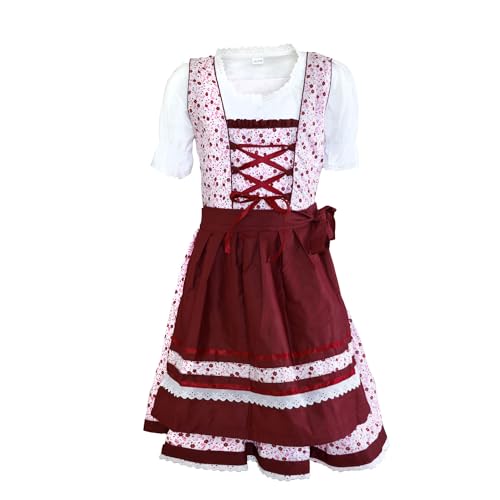 MS-Trachten Kinder Dirndl Trachtenkleid Mädchendirndl Mimi 3 teilig (152, Rot)