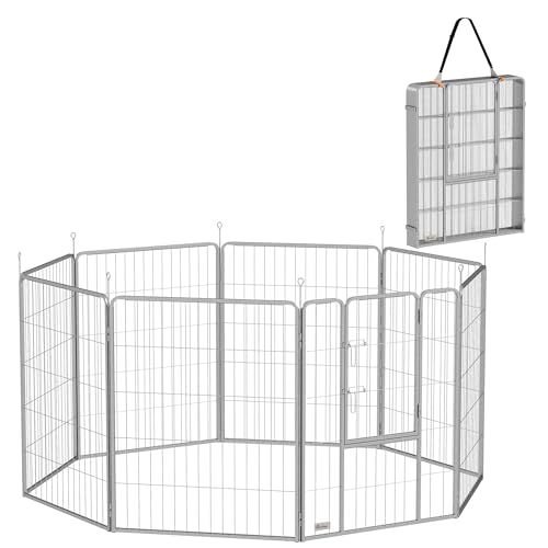 PawHut Welpenlaufstall 8-TLG Welpenauslauf mit 8 Gitterplatten Tür Erdspießen flexibel Schutzplane Freilaufgehege 100 cm hoch Hundelaufstall Laufstall Für Hund Katze Welpe Laufgitter für draußen