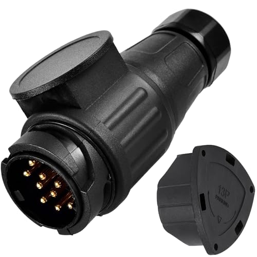 CXTM 13 poliger Anhängerstecker, 13-poliger Anhängerstecker, Schraubkontakt nach ISO 11446, für 12 V Hänger, inkl. Parking Cover, 13polieger Stecker Anhänger, 13-poliger Stecker