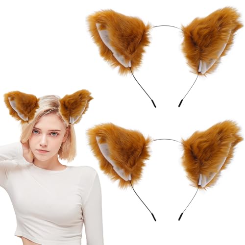 YNR Fuchs Kostüm Stirnband mit Ohren 2 Stück Orange Pelz für Fasching Cosplay Halloween