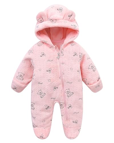 WYTbaby Baby Schneeanzug Fleece mit Kapuze Baby Overall Winter Herbst Warm Romper für Jungen Mädchen 0-3 Monate