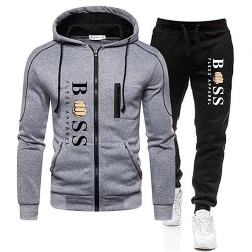 DUHENWU Herren Trainingsanzug 2 Teilig Set Sweatshirt Und Jogginghose Jogginganzug Jacke Trainingshose Sportanzug Fleece Warm Freizeitanzug Fußball Sporthose Für Gym Atmungsaktiv Hausanzug