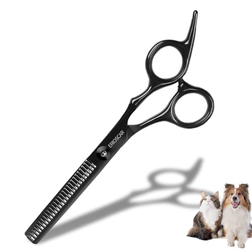 Profi Effilierschere für Hunde, Schere Fellschere Für Hund und Katze Sicherheit Runde Spitze Grooming Schere, Schwarz Titan Edelstahl-Fellschere mit Einstellbare Schraube 28 Zähne.